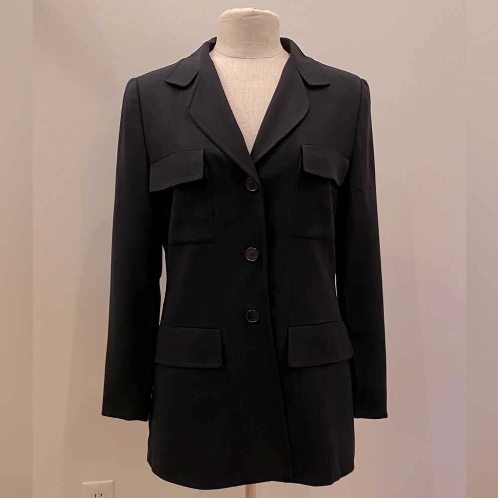 Mondi Womens Vintage Black Lightweight Blazer w 4 Exterior Pockets / Size 38 (6)